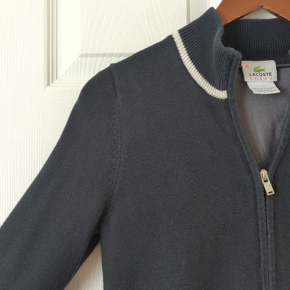 Lacoste Sport Lightweight Knit Full Zip Mock Neck Lined Golf Jacket Black 36 S - Picture 6 of 11